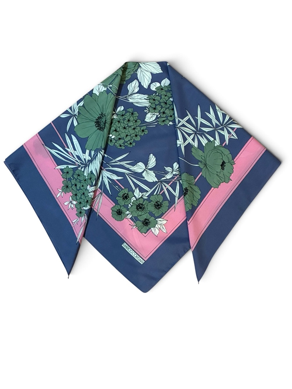 Vintage Marco Corsari Square Scarf Blue Pink Floral Print Made in Italy